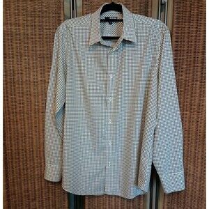 Murano Size L Liquid Luxury Shirt Long Sleeve Plaid Cream Green Cotton